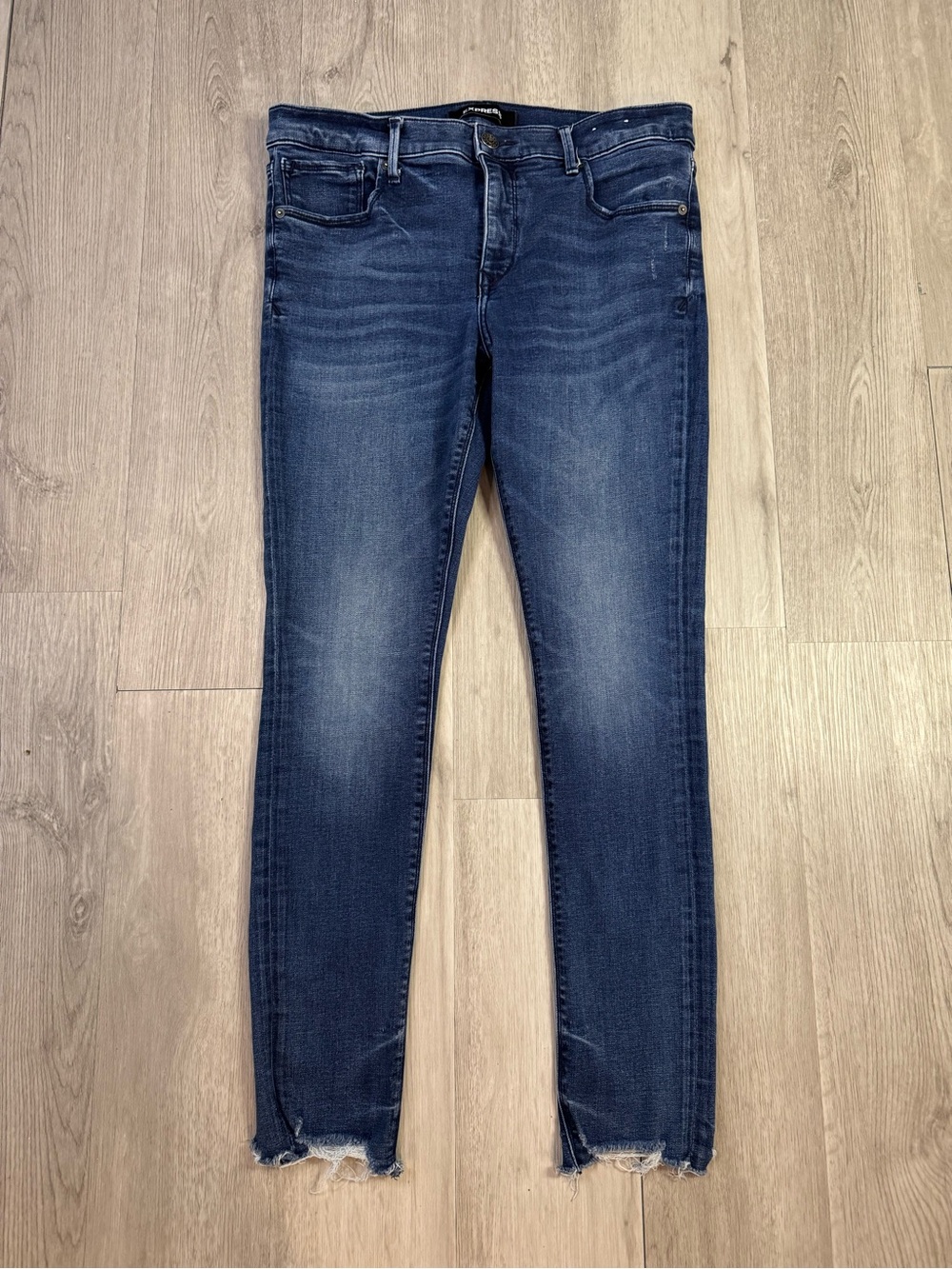 Express Women’s Dark Wash Mid Rise Ankle Legging Raw Hem Skinny Jeans 12L